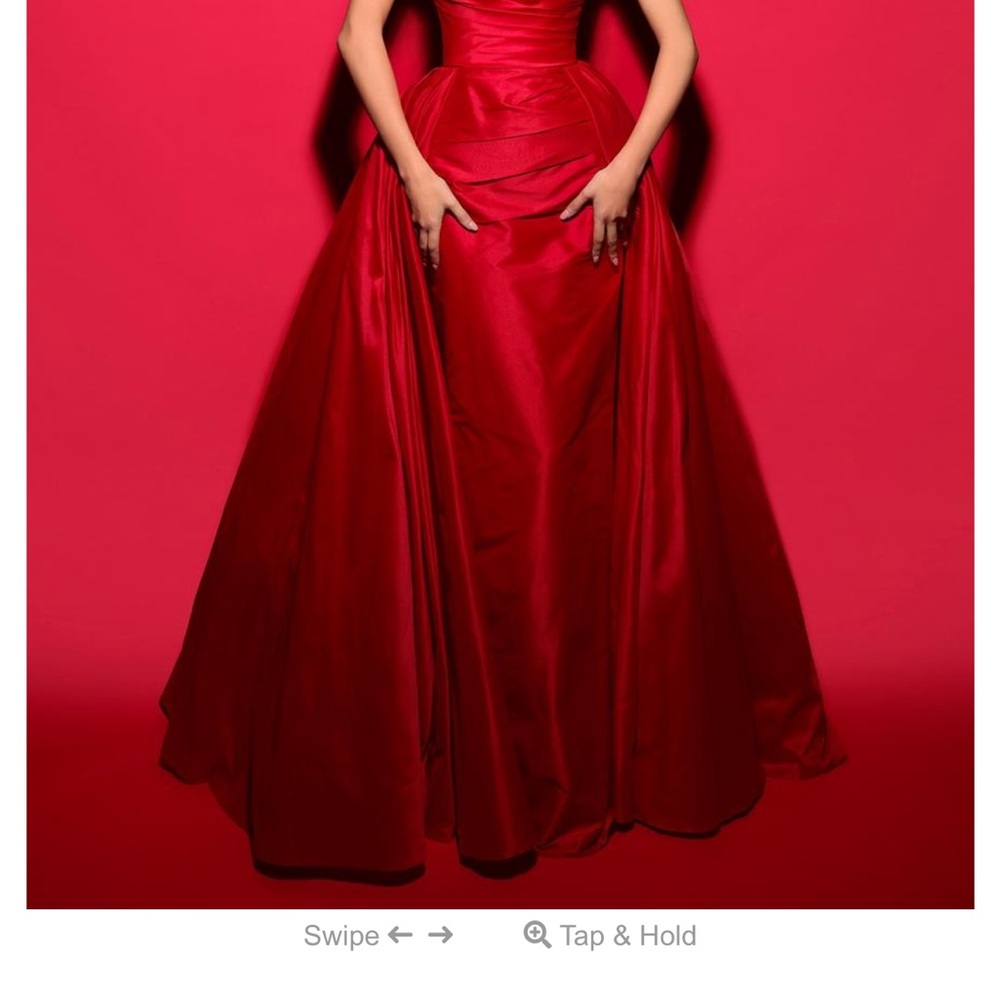 Tarik Ediz Red Halter Taffeta Ball Gown - Picture 3 of 6